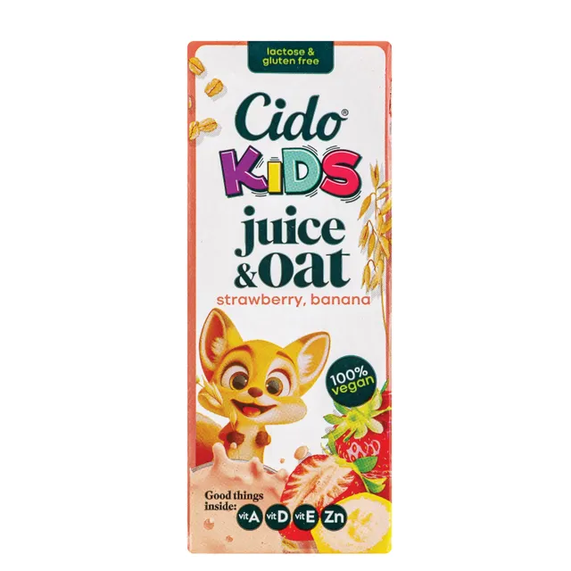 Avižų gėrimas su bananų ir braškių tyre CIDO KIDS JUICE & OAT, 200 ml