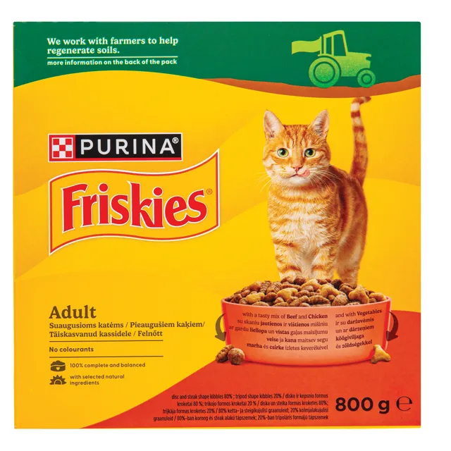 Dry cat food with beef, chicken and vegetables FRISKIES ADULT, 800 g
