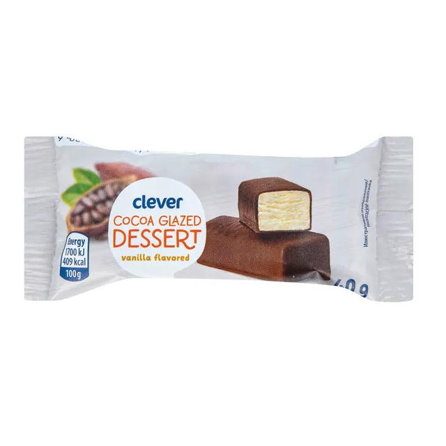 Vanilės skonio glaistytas varškės desertas CLEVER, 35 g