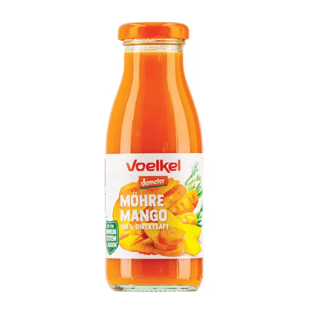 Ekologiškas morkų ir mangų glotnutis VOELKEL, 250 ml