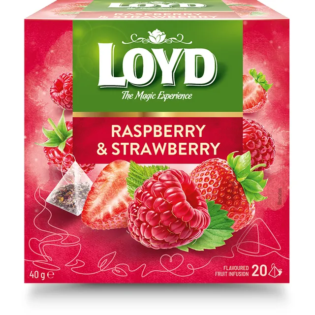 Aviečių ir braškių skonio vaisinė arbata LOYD, 20 vnt.