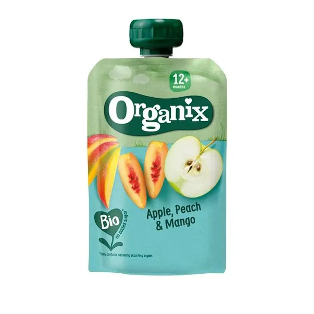 Ekologiška tyrė su persikais, obuoliais ir mangais ORGANIX EKO (nuo 12 mėn.), 100 g