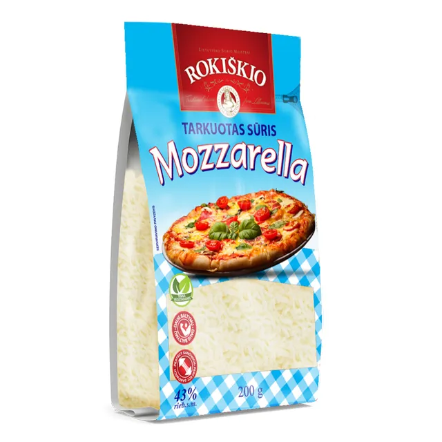 Tarkuotas sūris ROKIŠKIO MOZZARELLA, 43% rieb. s.m., 200 g