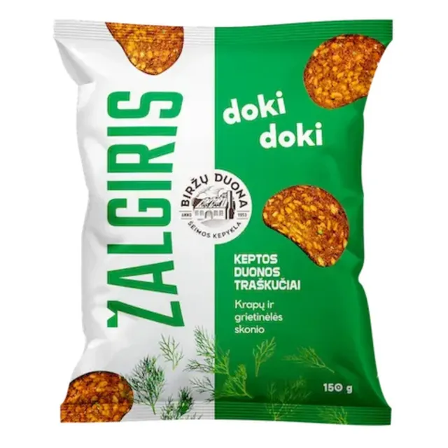 Fried bread chips with dill and cream flavor DOKI DOKI ŽALGIRIS, 150 g