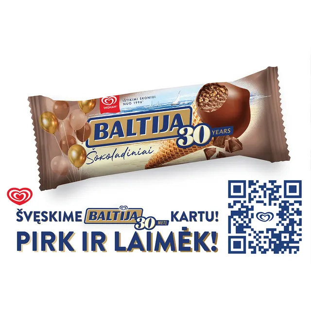 Chocolate ice cream with waffle pieces BALTIJA, 140 ml