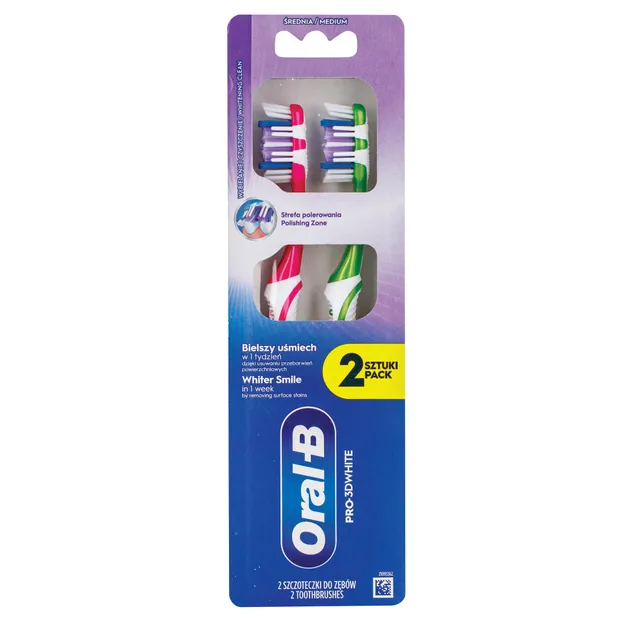Dantų šepetėlis ORAL-B PRO-3DWHITE WHITENING CLEAN MEDIUM, 2 vnt.