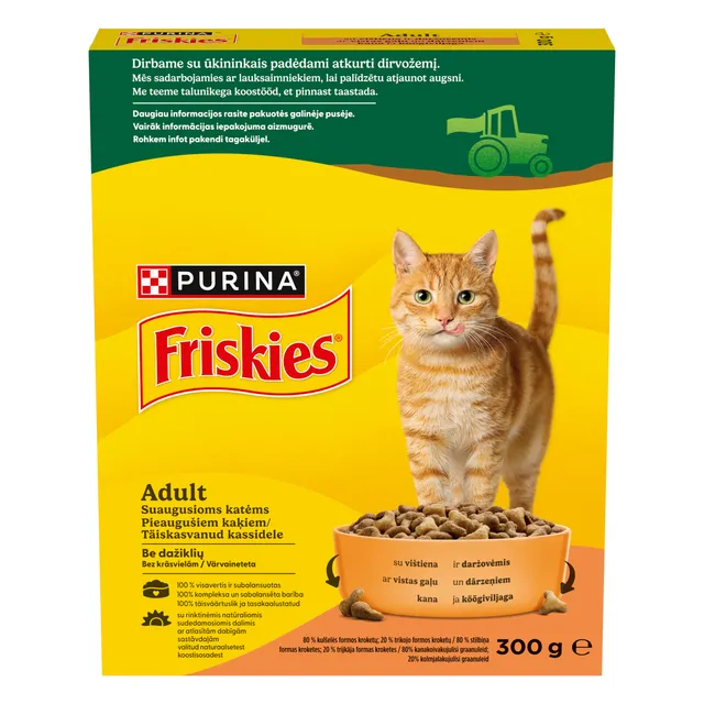 Sausas ėdalas katėms su vištiena ir daržovėmis FRISKIES ADULT, 300 g