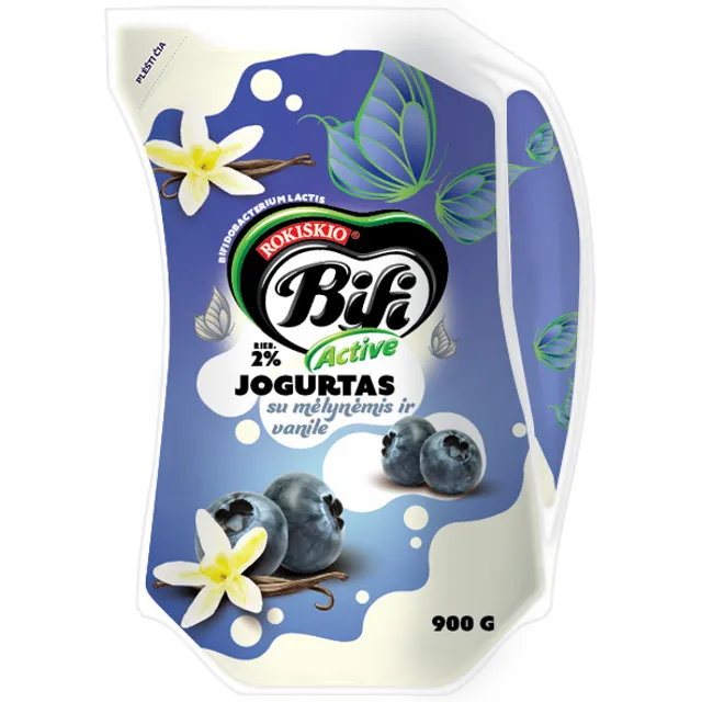 Jogurtas su mėlynėmis ir vanile BIFI ACTIVE, 2% rieb., 900 g