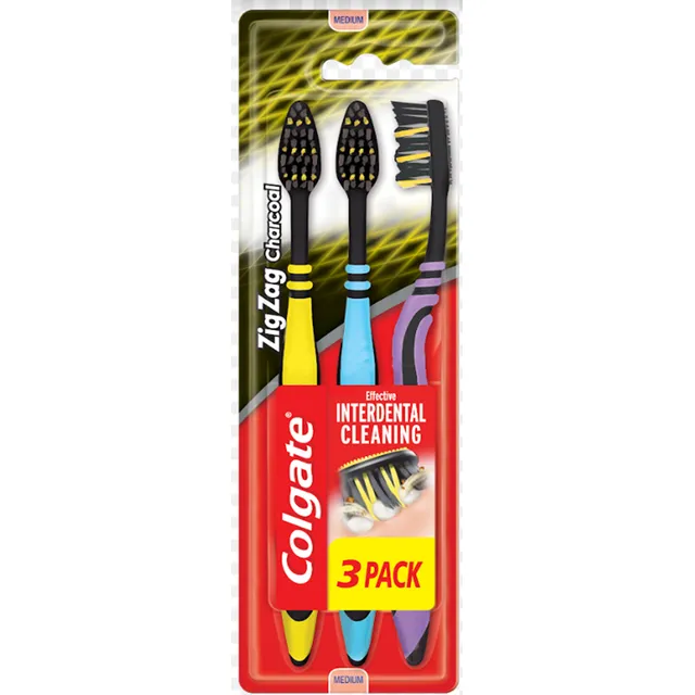 Dantų šepetėlis COLGATE ZIG-ZAG CHARCOAL 3-PACK