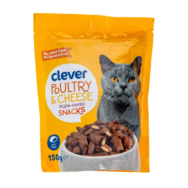Crispy pillows for cats with chicken and cheese CLEVER, 150 g