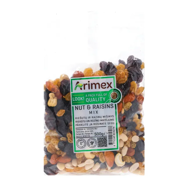 Riešutų ir razinų mišinys ARIMEX, 500 g