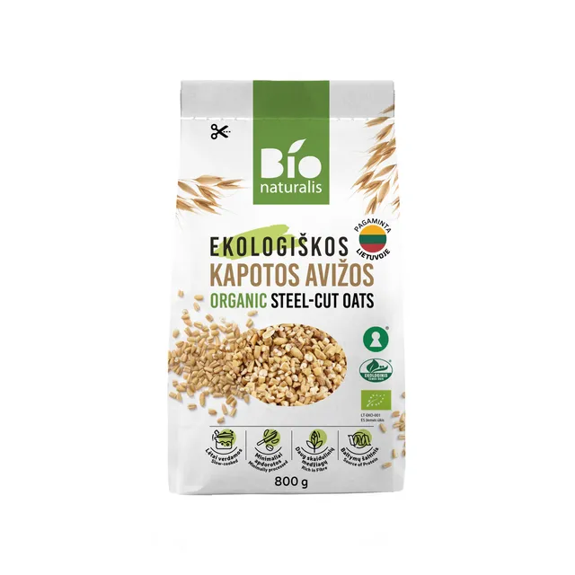 Ekologiškos pilno grūdo kapotos avižos BIONATURALIS, 800 g