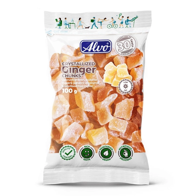 Cukruoti imbiero kubeliai ALVO, 100 g