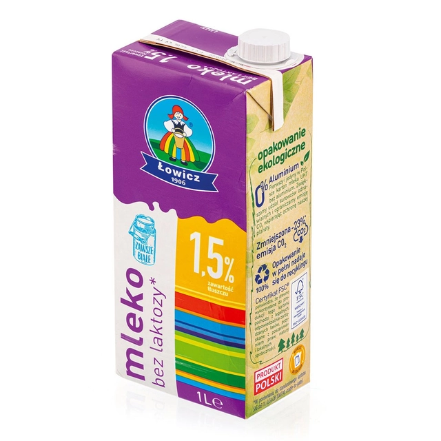 UAT pienas be laktozės LOWICZ, 1,5% rieb., 1 l