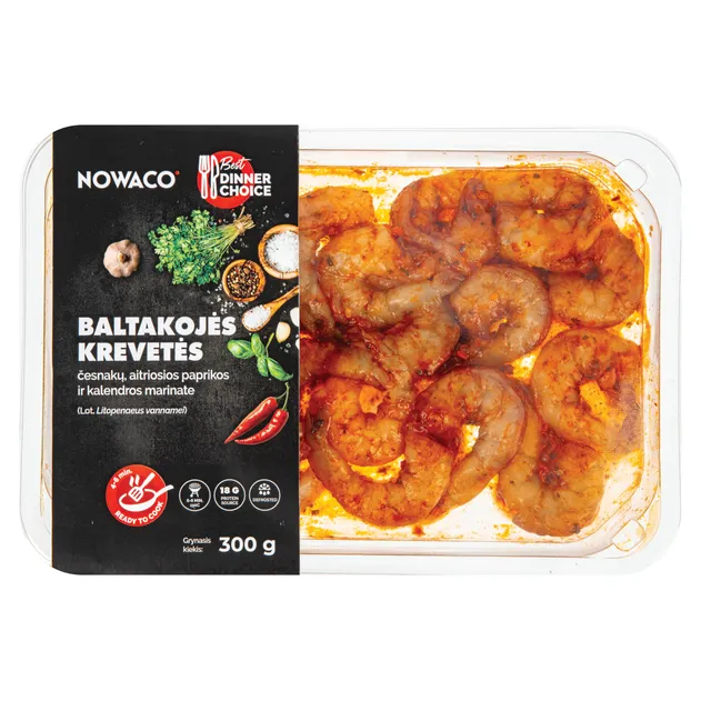 Pale shrimp in garlic, chili pepper and coriander marinade, thawed, 300g.