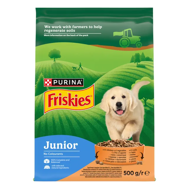 Dry puppy food with chicken, vegetables and milk FRISKIES JUNIOR, 500 g
