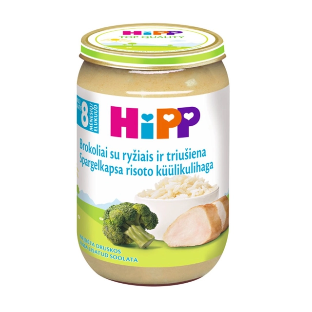 Brokolių tyrelė su ryžiais ir triušiena HIPP (nuo 8 mėn.), 220 g