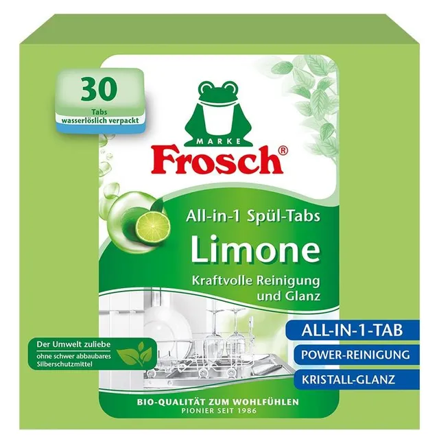 Tabletės indaplovėms citrinos kvapo FROSCH, 30 vnt.