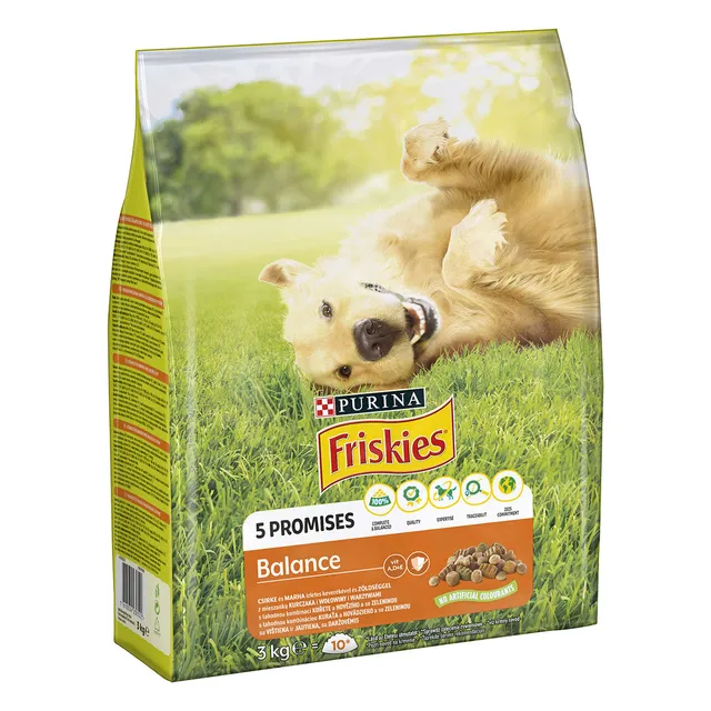 Dry dog food with beef, chicken, and vegetables FRISKIES BALANCE, 3 kg