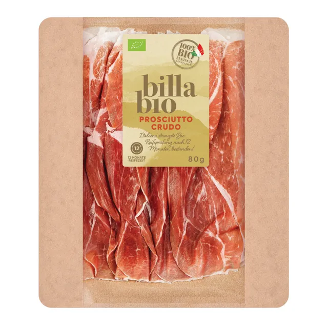 Ekologiškas vytintas kumpis CRUDO nerūšinis griežinėliais BILLA BIO, 80 g