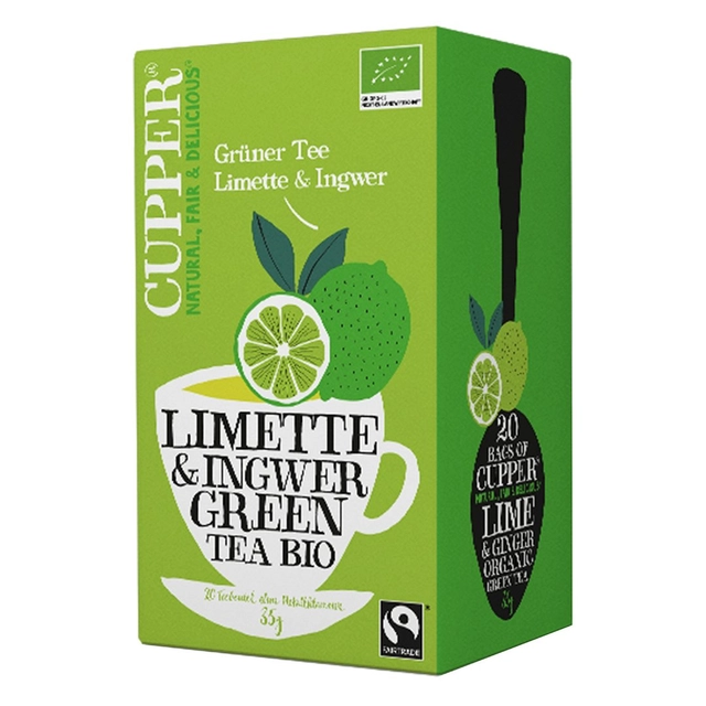 Ekologiška arbata FAIRTRADE CUPPER LIMETTE & INGWER GREEN TEA BIO, 20 vnt.