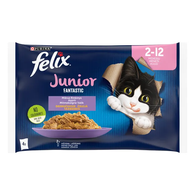 Konservai su padažu katėms FELIX FANTASTIC JUNIOR, 4x85 g