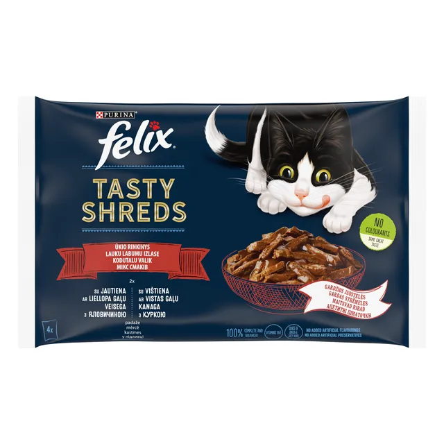Mėsos rinkinys katėms FELIX TASTY SHREDS, 4x80 g