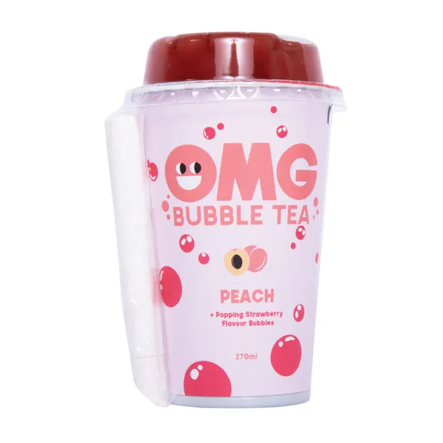 Arbatos gėrimas persikų skonio su braškių burbuliukais OMG, 270 ml
