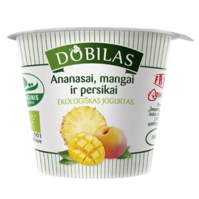 Органический йогурт с ананасами, манго и персиками DOBILAS, 2,5% жира, 125 г