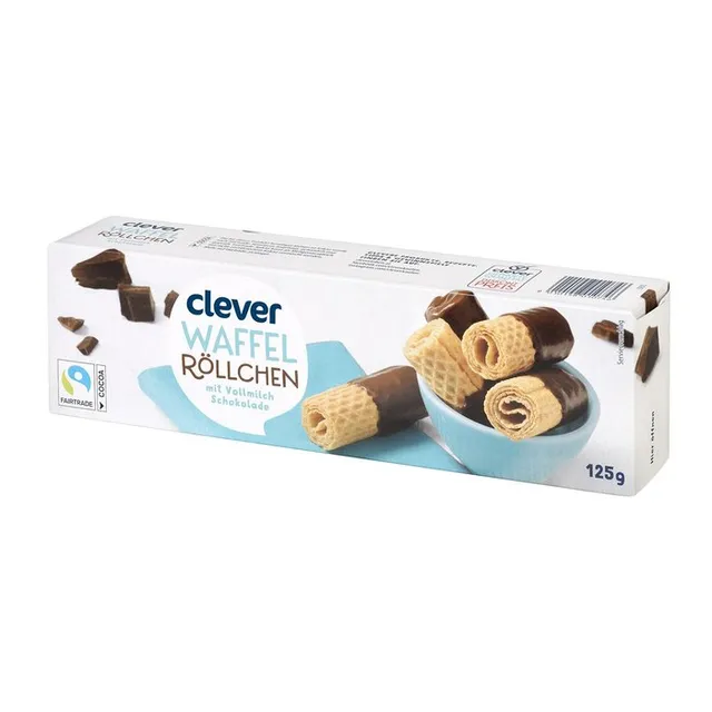 Wafer tubes with milk chocolate CLEVER, 125 g
