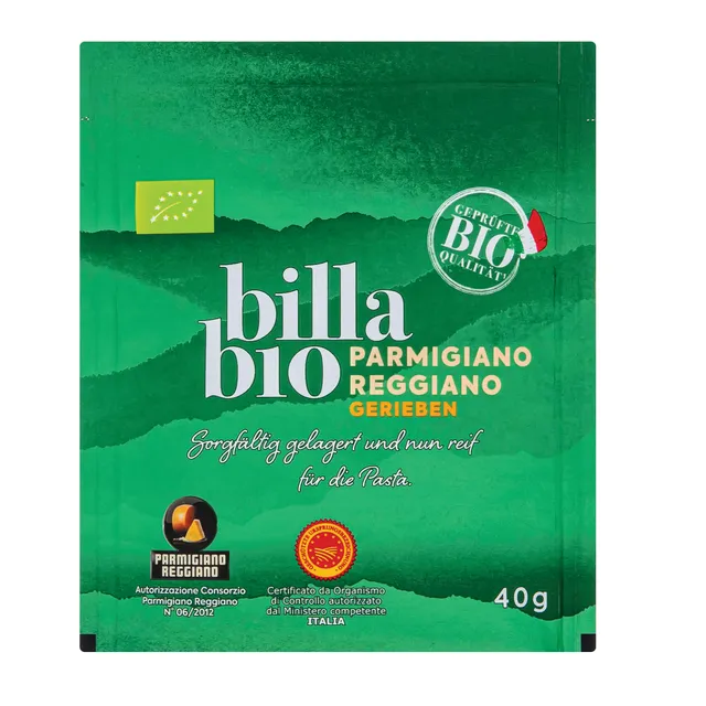 Тёртый сыр BILLA BIO PARMIGIANO REGGIANO, 40 г