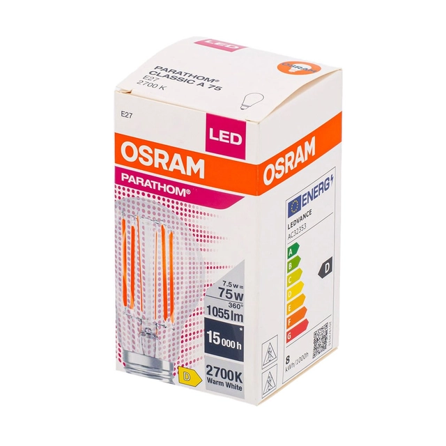 LED lemputė OSRAM Retrofit skaidri, CL A75, E27, 7.5W, 1055 l