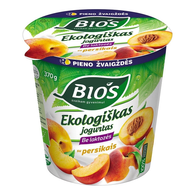 Экологический йогурт без лактозы с персиками BIOS, 3,1% жира, 370 г