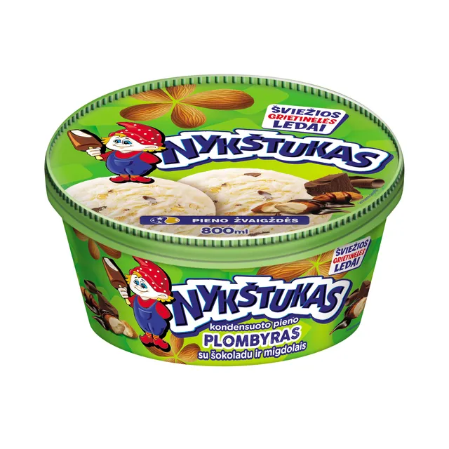 Condensed Milk Flavor Ice Cream with Chocolate and Almonds NYKŠTUKAS, 800 ml