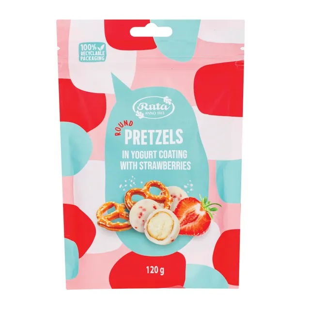 Balls with yogurt glaze and strawberries RŪTA PRETZELS, 120 g