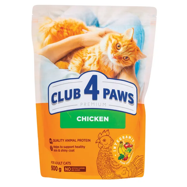 Sausas maistas katėms su vištiena CLUB 4 PAWS, 900 g