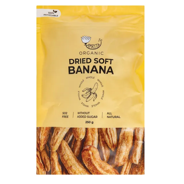 Ekologiški džiovinti minkšti bananai AMRITA, 250 g