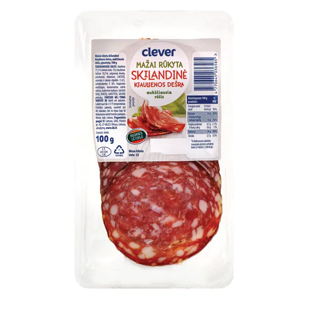 Слегка копченая рубленая ветчина скиландинская колбаса CLEVER, а. р., 100 г