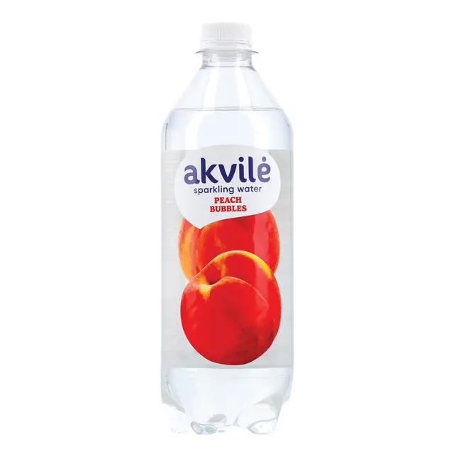 Lengvai gazuotas stalo vanduo su persikų aromatu AKVILĖ, 0,6 l