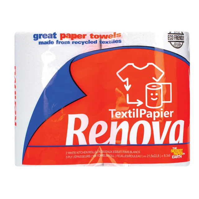 Popieriniai rankšluosčiai RENOVA TEXTIL PAPIER (3 sluoksnių), 2 vnt.