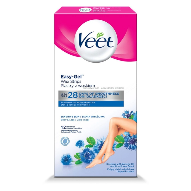 Depiliacinės vaško juostelės VEET COLD WAX STRIPS SENSITIVE SKIN, 12 vnt.