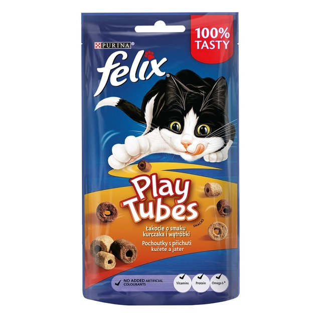 Food supplement for adult cats with chicken and liver FELIX PLAY TUBES, 50 g
