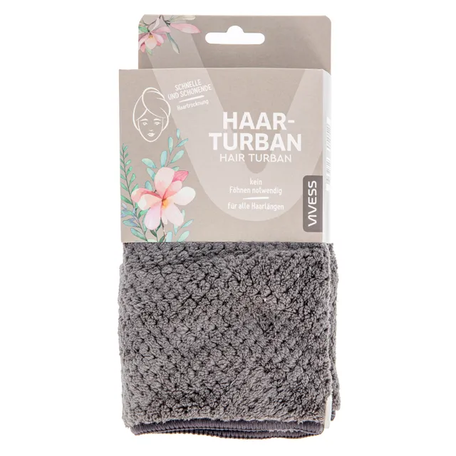 Plaukų rankšluostis turbanas VIVESS, pilkas