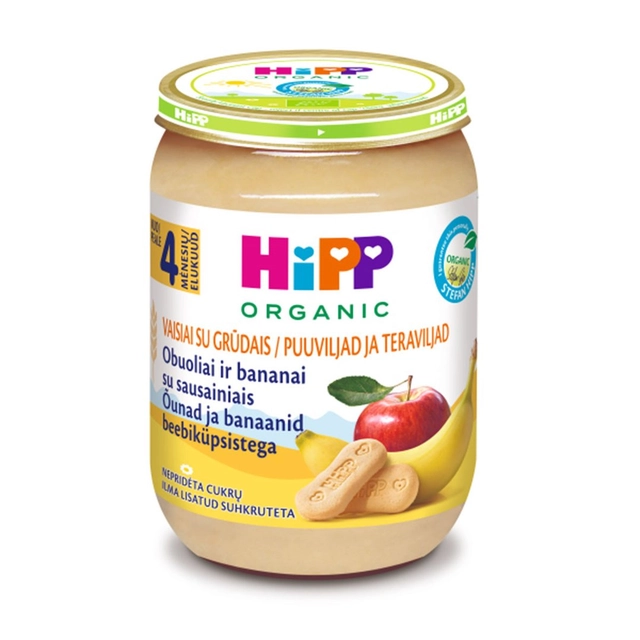 Ekologiški obuoliai ir bananai su sausainiais HIPP BIO, 190 g