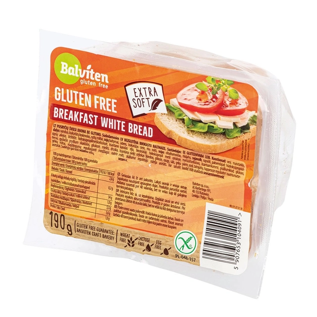 Белый хлеб для завтрака BALVITEN GLUTEN FREE, 190 г