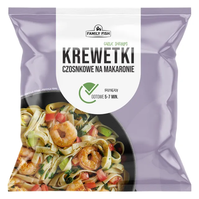 Šaldyti makaronai su krevetėmis ir česnakais FAMILY FISH, 400 g