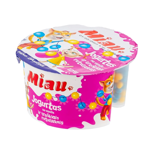 Jogurtas MIAU su vanile ir traškiais rutuliukais, 5,0 % riebumo, 125 g