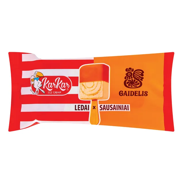 Sausainių skonio ledai su sausainių įdaru GAIDELIS ir karamelės skonio glaistu KAR KAR,70ml