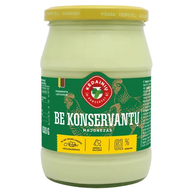 Majonezas BE KONSERVANTŲ, 62% rieb., 630 g