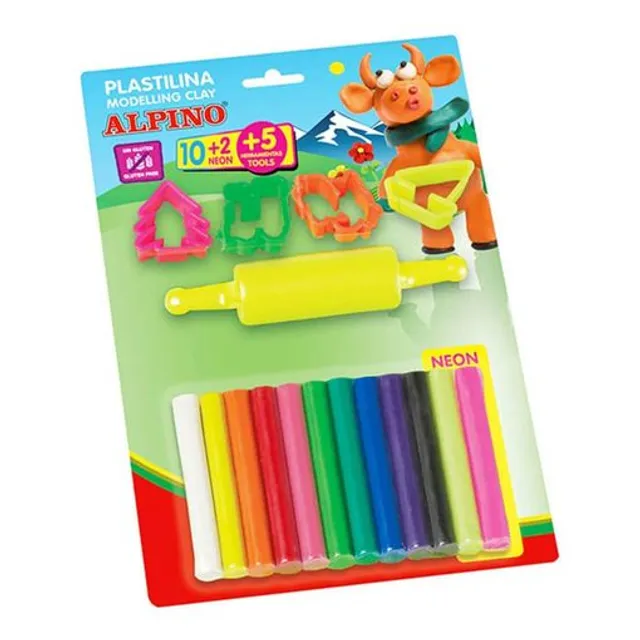 Plastilinas su įrankiais ALPINO, 10+2 spalvos